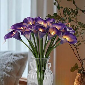 Purple Real Artificial Flowers Lighted Led Lily Bouquet 20 Stems Home Decor